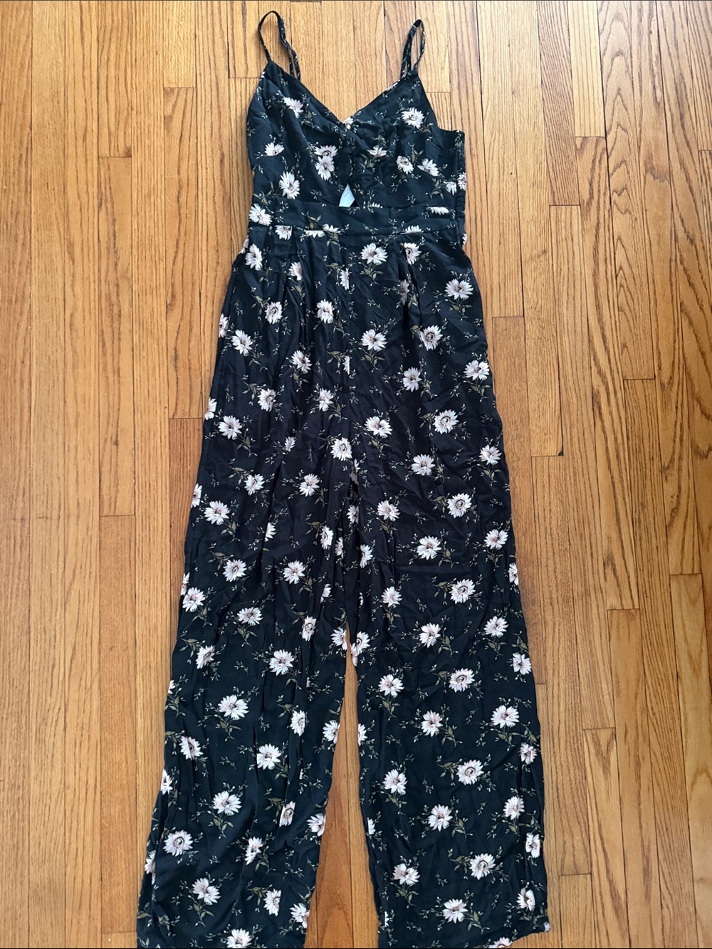 American Eagle Outfitters Black Floral Spaghetti-Strap Jumpsuit